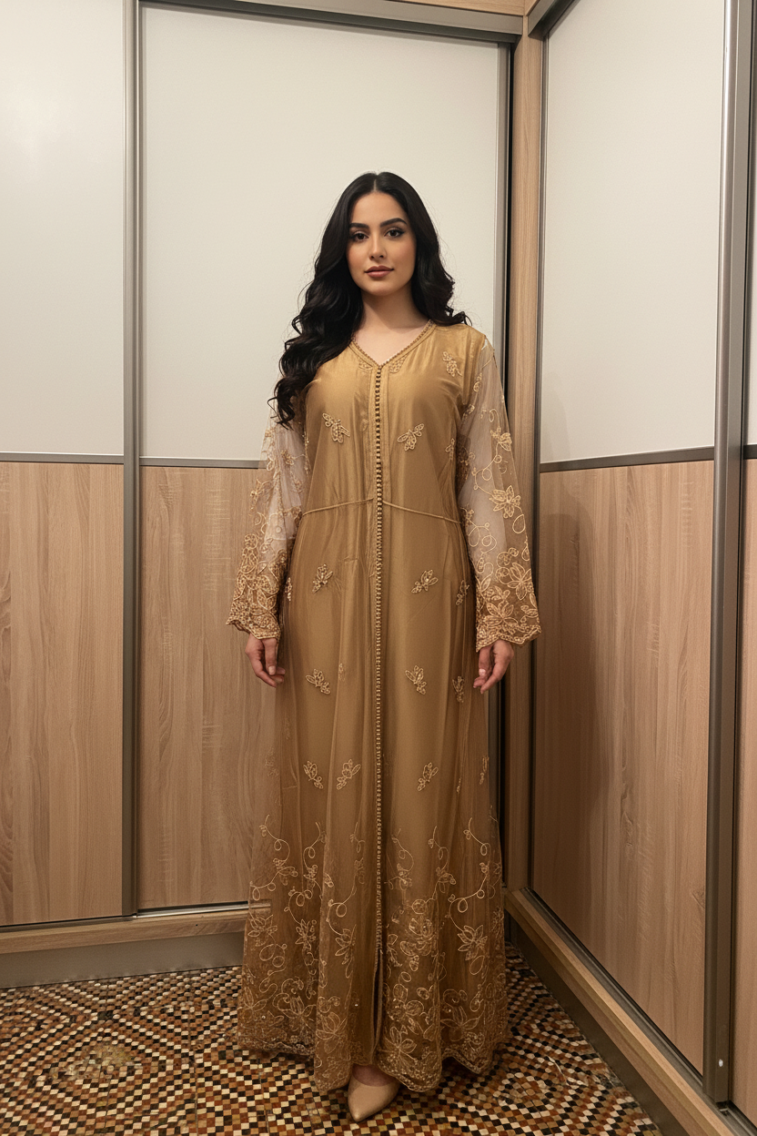 Femme algérienne portant le kaftan avec strass