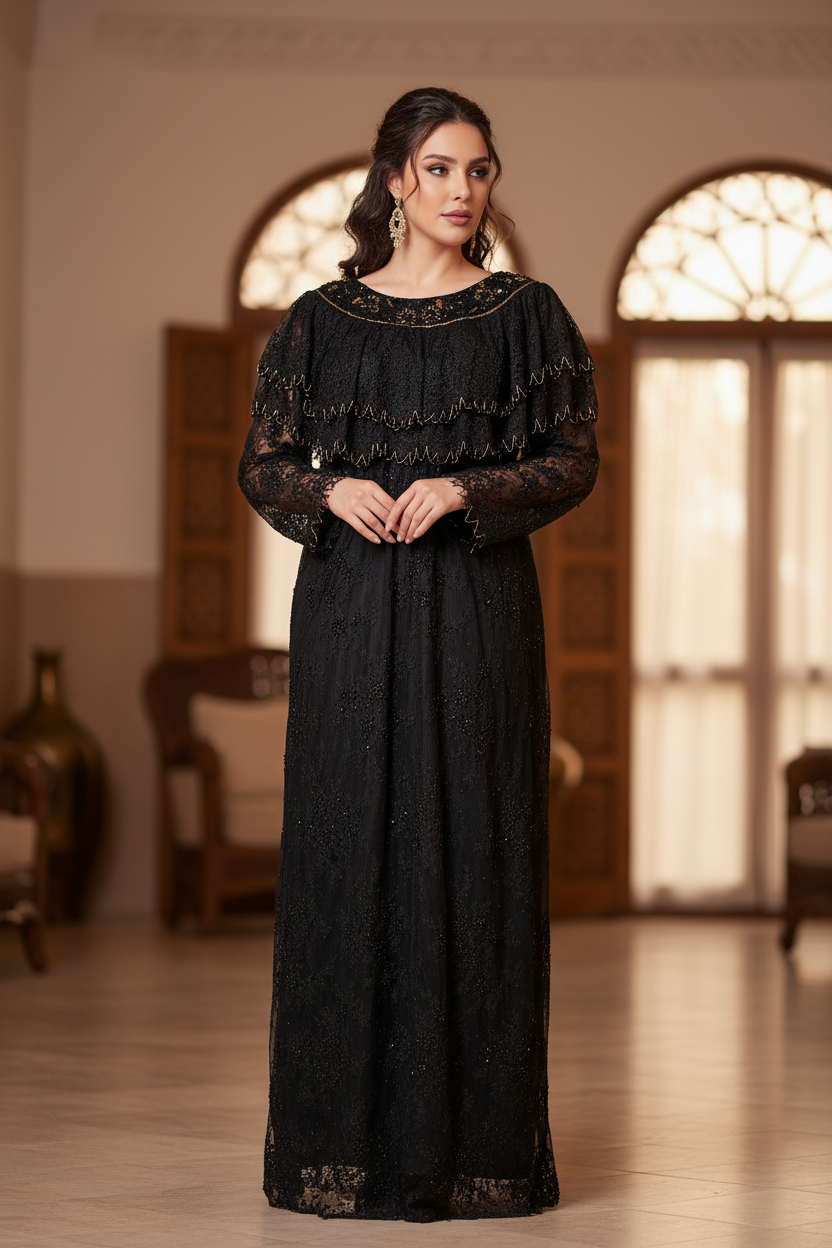 Femme portant la robe Sétifienne traditionnelle avec dentelle de Calais